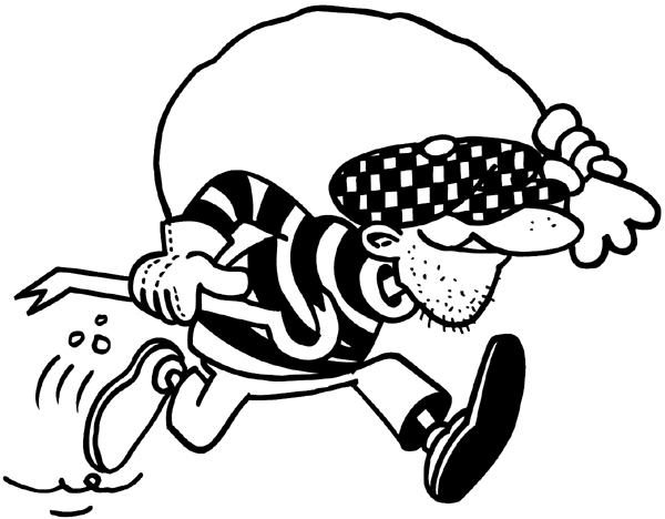 Running robber with bag of loot and crowbar vinyl sticker. Customize on line. Law and Order 057-0164